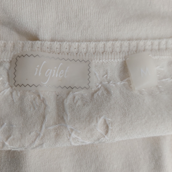 Il gilet Silk Knit Top Medium Beaded Scoop Neck Elbow Sleeve Stretch Swearwe - Picture 7 of 8